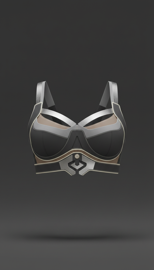 Silver-accented sculptural sports bra